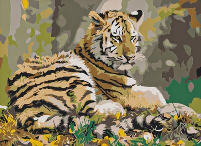 Холст с красками для рисования по номерам Тигр в осеннем лесу Рыжий Кот 