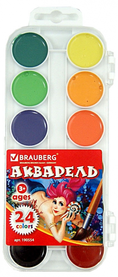 Краски акварельные медовые полусухие (24 цвета) (190554) Brauberg 