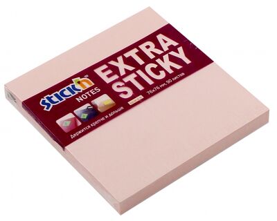Блок для записи самоклеящийся (90 листов, 76x76мм, пастель розовый) (21661) Stickn 