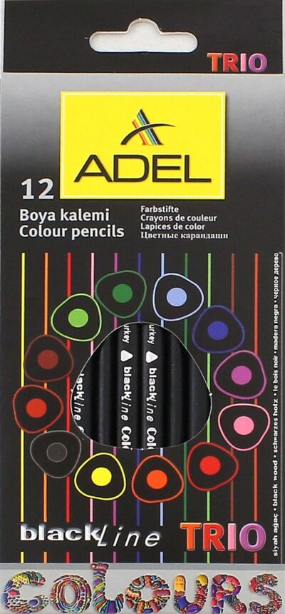 Карандаши цветные "Blackline TRIO" (12 цветов, трехгранные) (211-3316-000) ADEL 