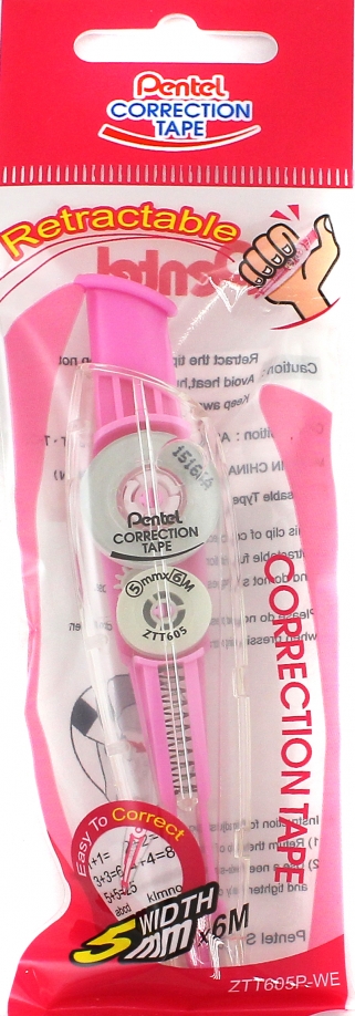 Корректор-лента автоматический (розовый прозрачный корпус) Pentel 