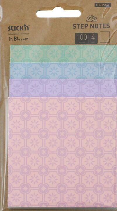 Блок для записей самоклеящийся "in Blooom" (100 листов, 4 пастельных цвета с рисунком) (28073) Stickn 