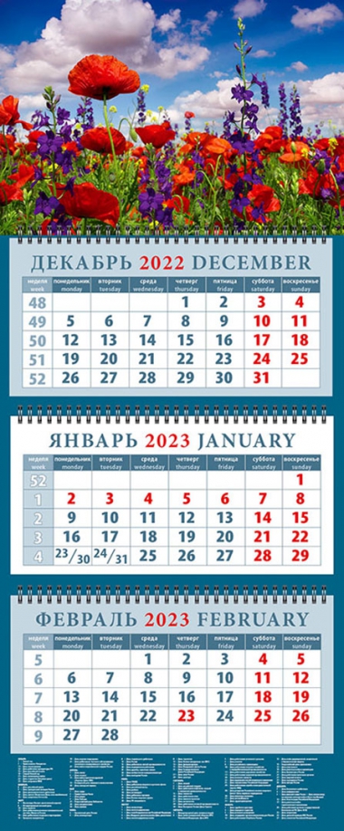 2023 Календарь Пейзаж в красными маками День за днём 