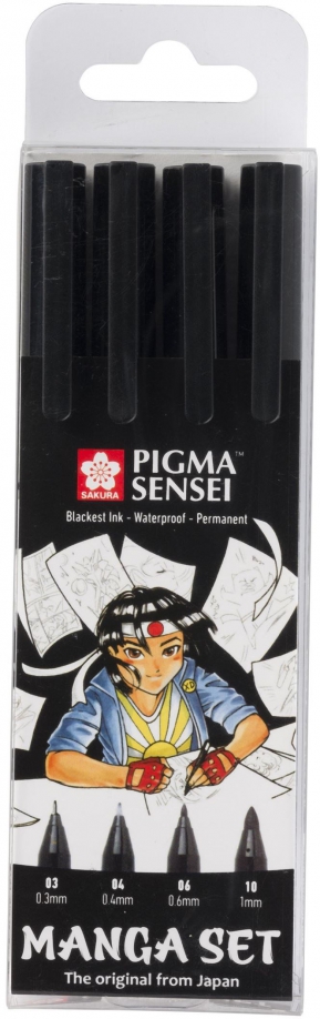 Набор капиллярных ручек Pigma Sensei Manga, 4 штуки, черный Sakura 