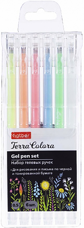 Набор гелевых ручек Terra Colora NeoGel, 6 штук, для тонированной бумаги Хатбер 