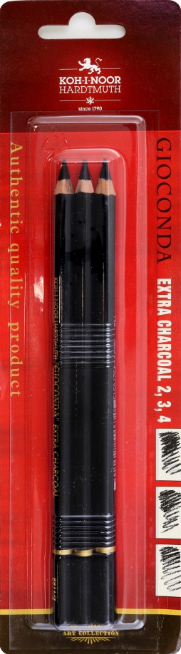 Уголь художественный искусственный в карандаше Gioconda Extra, B-H, 3 штуки Koh-I-Noor 