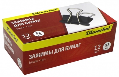 Зажимы для бумаг (32 мм, 12 штук, черный) (510004) Silwerhof 