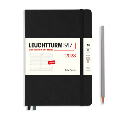 Книга: Ежедневник датированный Leuchtturm1917 Medium (A5) на 2023г дни с расписанием твердая обложка Черный