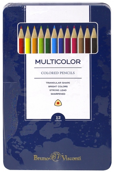Карандаши цветные "Multicolor" в металлической коробке (12 цветов) (30-0004) Bruno Visconti 