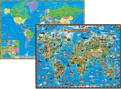 Книга: Детская карта мира двусторонняя, настольная; АГТ-Геоцентр, 2022 
