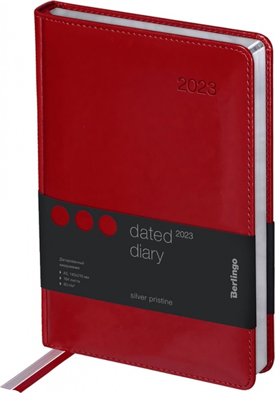 Ежедневник датированный на 2023 год Pristine, А5, 184 листа, красный Berlingo 