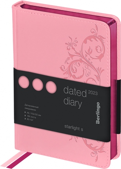 Ежедневник датированный на 2023 год Starlight S, А6, 184 листа, розовый Berlingo 
