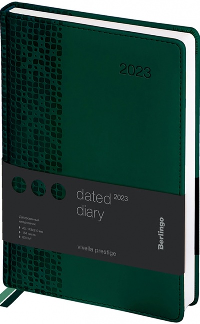 Ежедневник датированный на 2023 год Prestige, 184 листа, А5, зеленый Berlingo 