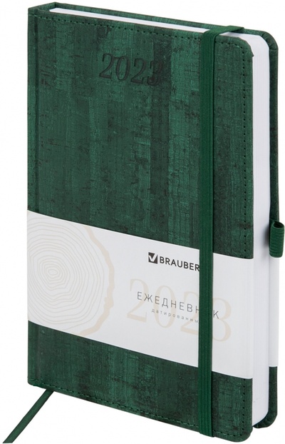 Ежедневник датированный на 2023 год Wood, зеленый, А5 Brauberg 