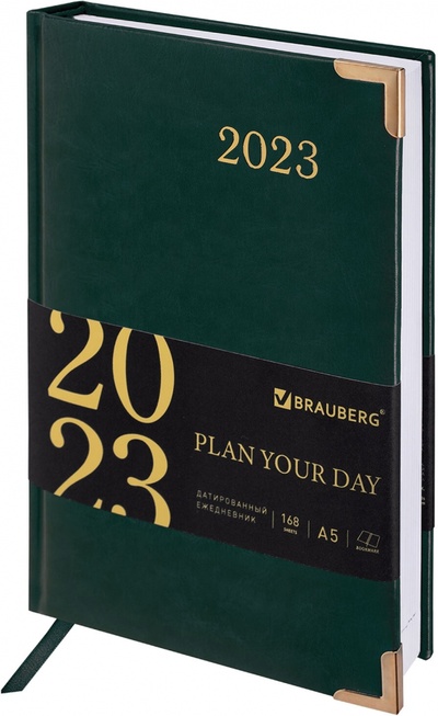 Ежедневник датированный на 2023 год Senator, зеленый Brauberg 