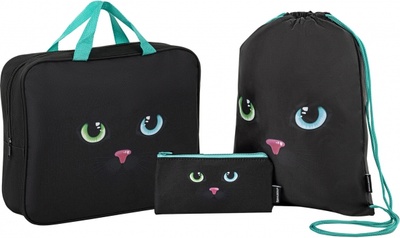 Школьный набор Black cat, папка А4, мешок для обуви, пенал-косметичка Brauberg 