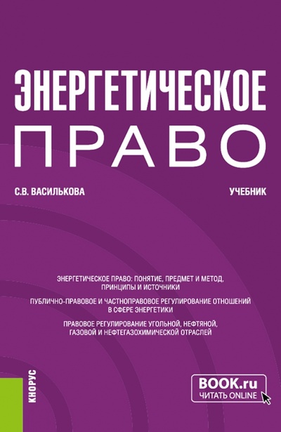 Книга: Энергетическое право. Учебник (Василькова Светлана Витальевна) ; Кнорус, 2023 