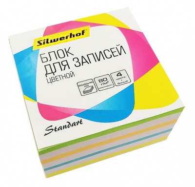 Блок для записей бумажный, цветной, 5 цветов в ассортименте, 9х9х4,5 см. (701029/1190074) Silwerhof 