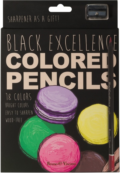 Карандаши цветные с точилкой Black Excellence, 18 цветов, в ассортименте Bruno Visconti 