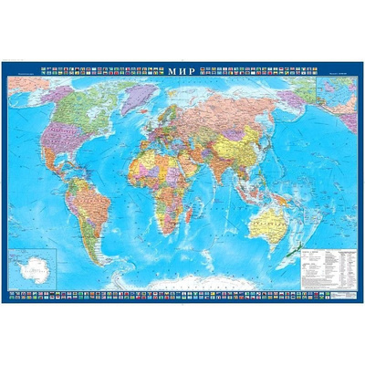 Книга: Карта политическая настенная Атлас Принт Карты мира 1:34 млн 100 х 70 см, 2018 