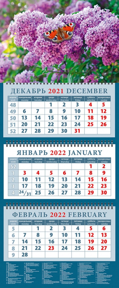 Календарь квартальный на 2022 год "Бабочка на сирени" (14257) День за днём 