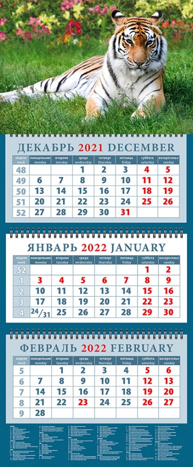 Календарь квартальный на 2022 год "Год тигра. Сила и грация" (14202) День за днём 