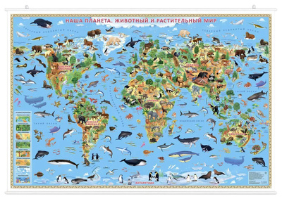 Книга: Карта настенная на рейках "Наша планета. Животный и растительный мир", 124х80 см (не указан) ; ГеоДом, Азбука, 2020 