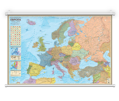 Книга: Настенная политическая карта Европы АГТ Геоцентр на отвесах в тубусе, 158х107 см, 2022 