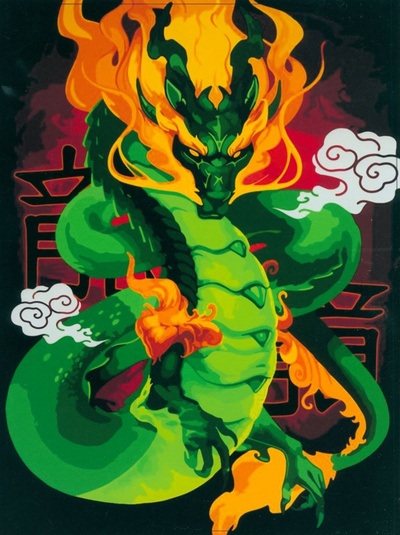 Картина по номерам с подрамником и гирляндой Японский дракон Школа талантов 