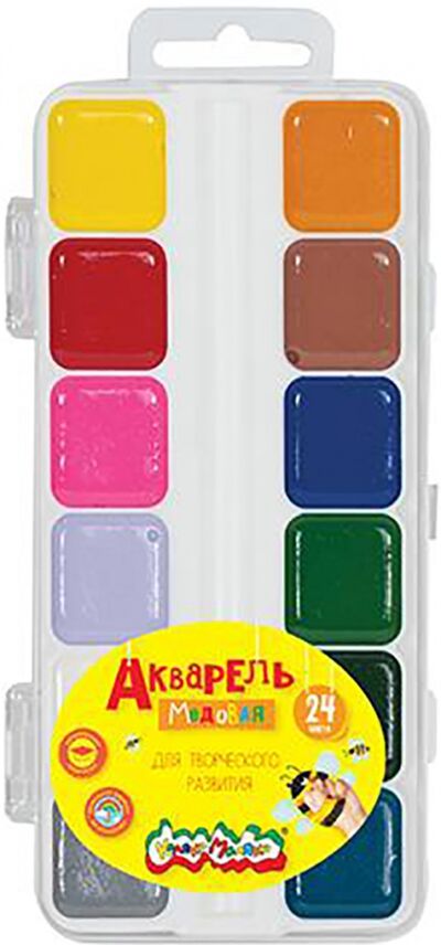 Акварель медовая, 24 цвета, без кисточки (АККМФ24) Каляка-Маляка 