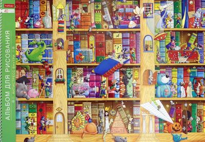 Альбом для рисования на гребне "Приключения в библиотеке", с раскр., А3, 40 листов (40А3Всп_23305) Хатбер 