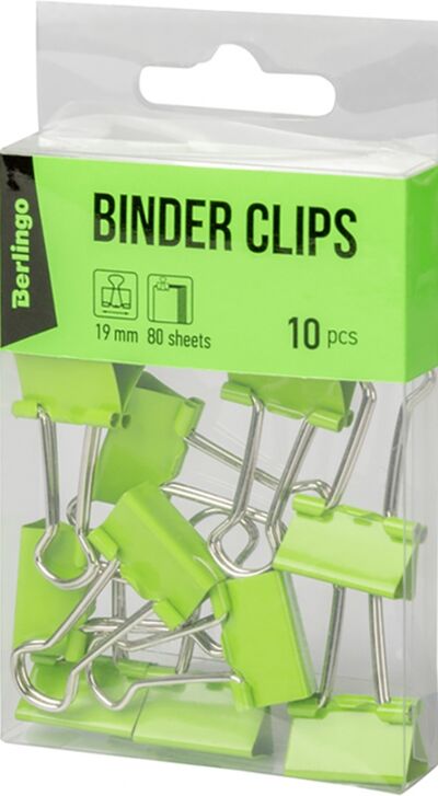 Зажимы для бумаг 19 мм, 10 штук зеленые (BC1019b) Berlingo 