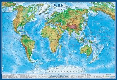 Карта "Мир" физический (КН 34) Атлас-Принт 