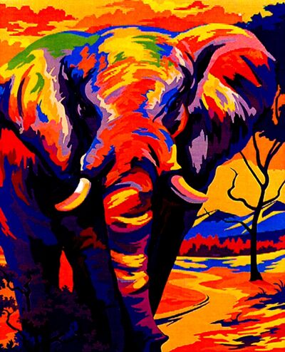 Рисование по номерам 40х50 "Красочный слон" (H081) Русская живопись 