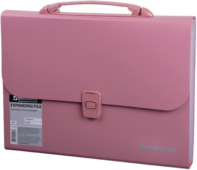 Портфель пластиковый, А4, 13 отделений, розовый Brauberg 