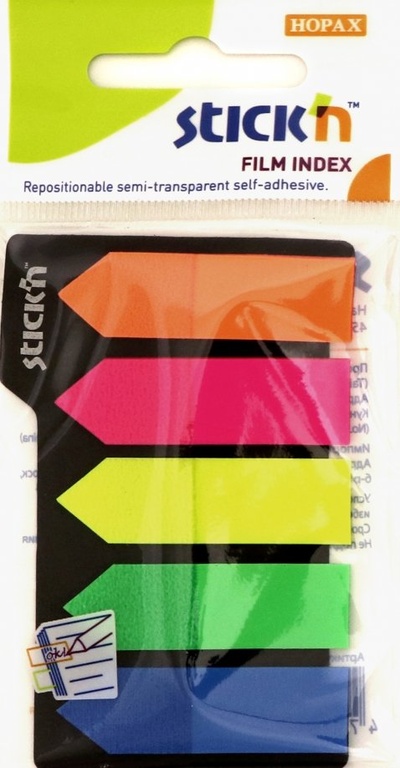 Закладки клейкие Неоновые стрелки, 45х12 мм, 5 цветов по 25 штук Stickn 