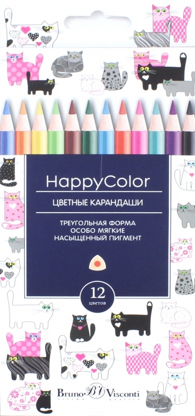 Карандаши цветные "HappyColor", 12 цветов Bruno Visconti 