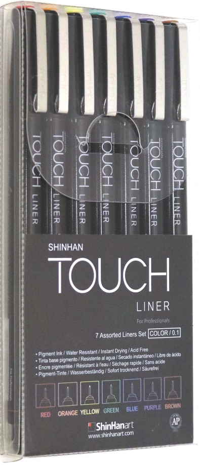 Набор линеров Touch Liner, цвет: цветные, 0,1 мм, 7 штук ShinHanart 