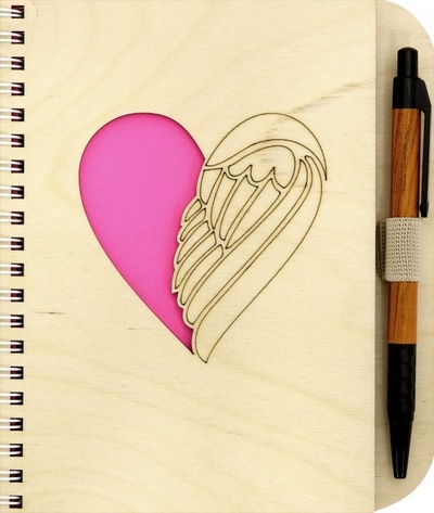 Блокнот деревянный с ручкой. Сердце Символик 
