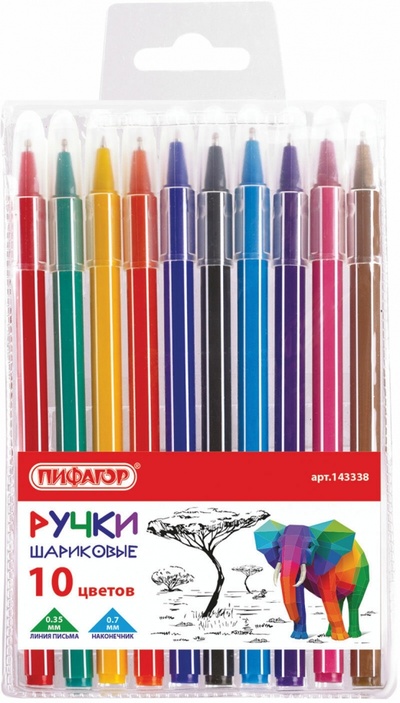 Ручки шариковые "Веселые зверята", 10 штук, цвет чернил ассорти, узел 0,7 мм, линия письма 0,35 мм Самсон-Пифагор 