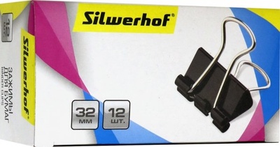 Набор зажимов для бумаг "Silwerhof", цвет: черный, 32 мм, 12 штук 