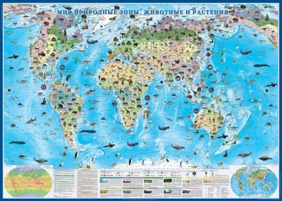 Карта настенная "Мир. Природные зоны, животные и растения" (КН83) Атлас-Принт 