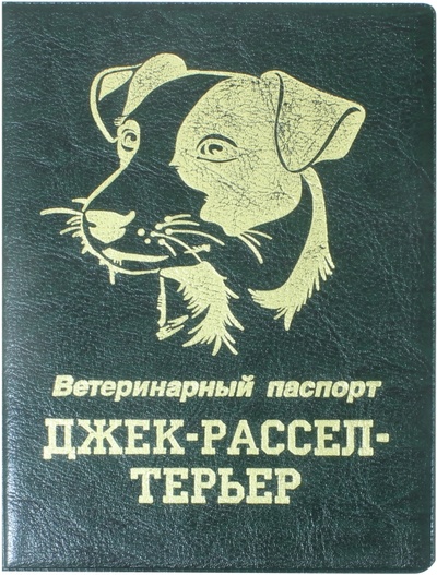 Обложка на ветеринарный паспорт Джек-рассел-терьер, зеленая Стрекоза 