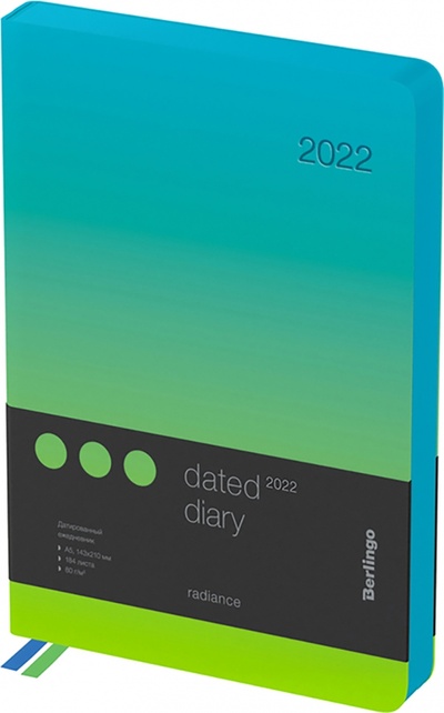 Ежедневник датированный на 2022 год. Radiance, А5, 184 листа, зелено-голубой Berlingo 