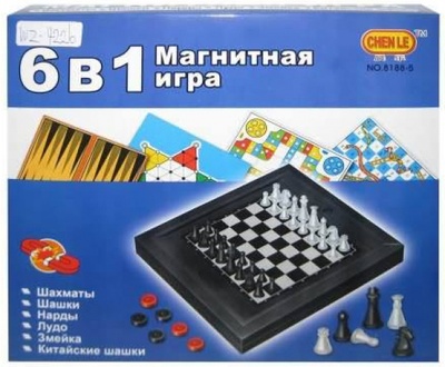 Магнитная игра 6 в 1. Шахматы, шашки, нарды, лудо, змейка, китайские шашки ТНГ-игрушка 