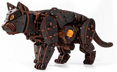 Сборная модель деревянная 3D Механический Черный Кот. Кошка Eco Wood Art 