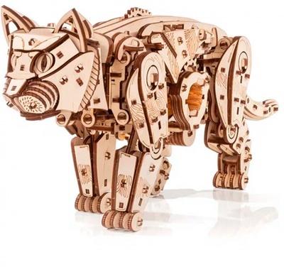 Сборная модель деревянная, конструктор 3D Механический Кот (Кошка) Eco Wood Art 