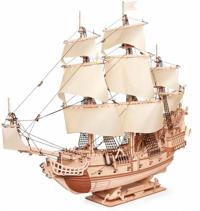Сборная модель из дерева Корабль Утренняя Звезда 2, светлые паруса Lemmo 