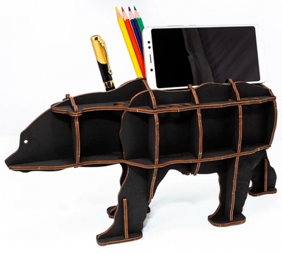 Сборная модель Настольный органайзер Медведь, черный Eco Wood Art 