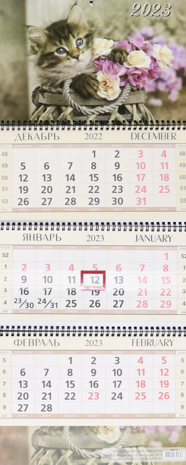 Календарь квартальный на 2023 год Котенок Улыбка 